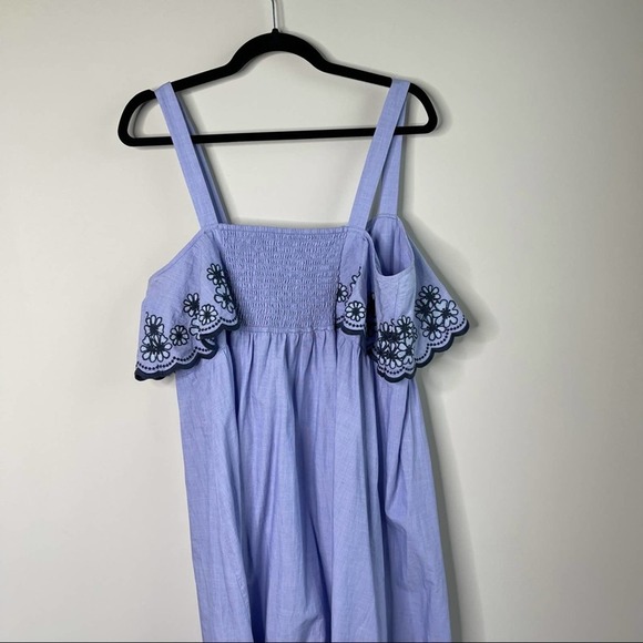 Kate Spade blue ruffle floral embroidered midi dress size large - Picture 6 of 6